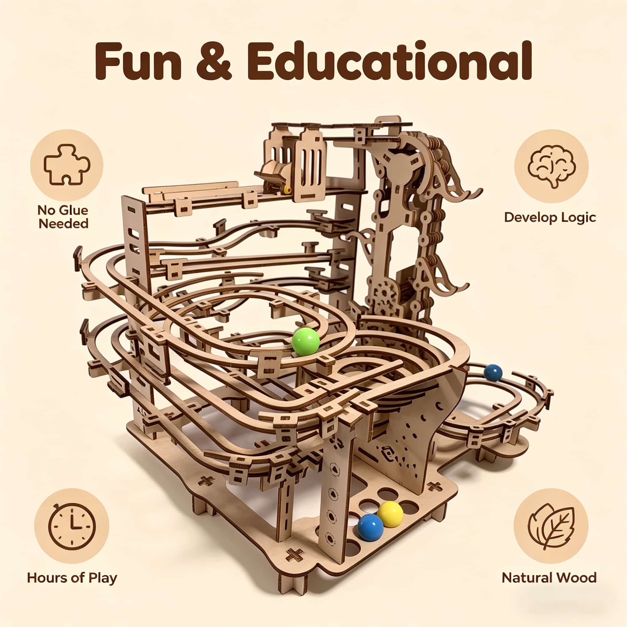 Mechanical Marble Run 3D Woode - Running Gear Track 评论和价格